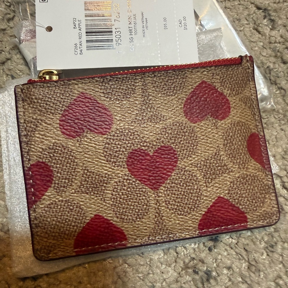 Coach Red and Tan Heart Card Holder